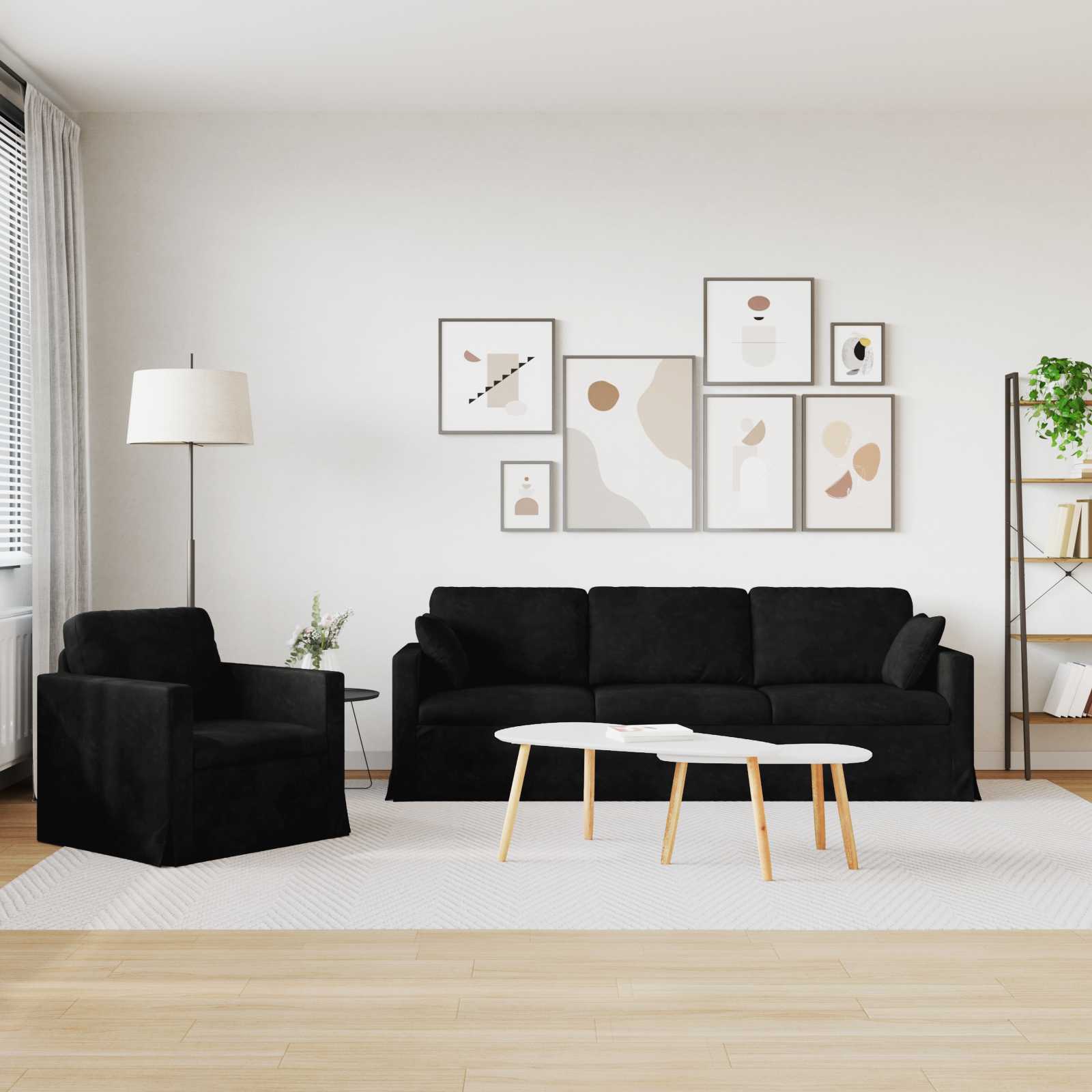 Thumbnail - vidaXL Sofa 2 pcs Schwarz 228 x 78 x 80 cm Samt