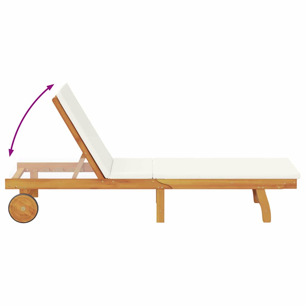 Ligstoel met kussen Crème Wit Massief Acaciahout image 10