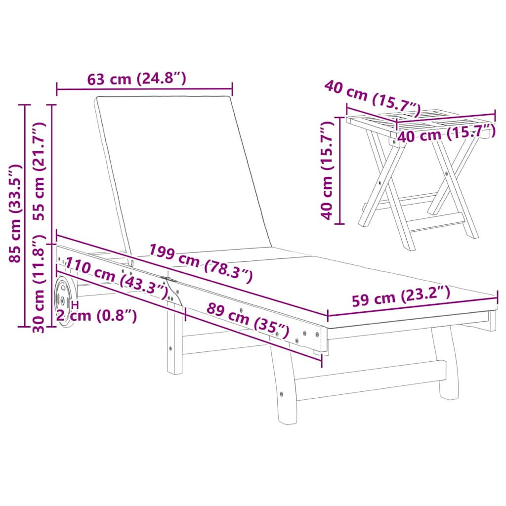 Ligstoel met kussen Crème Wit Massief Acaciahout image 13