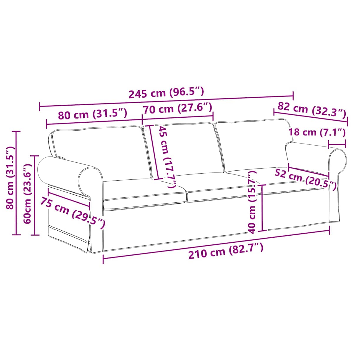 Sofa 245 x 82 x 80 cm Stof - Billede 9