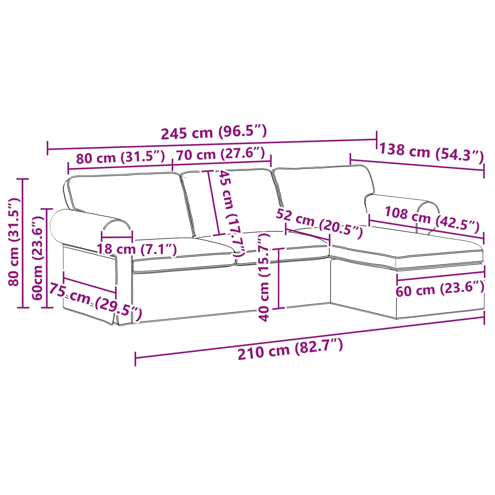 Dīvāns 210cm Pelēkbrūna Metāls