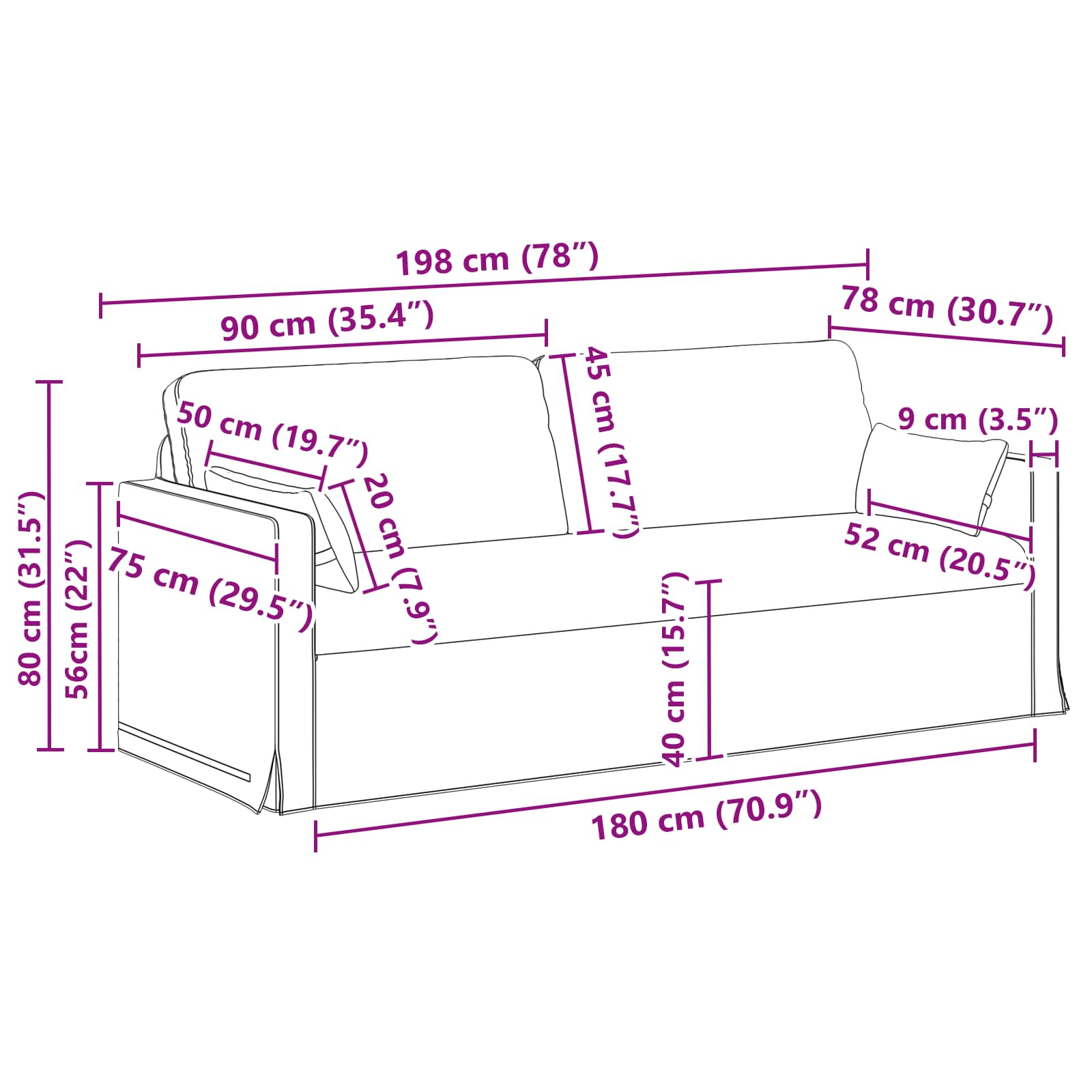 Kavč Črna Splošne dimenzije: 198 x 78 x 80 cm (Š x G x V) Žamet - slika 9