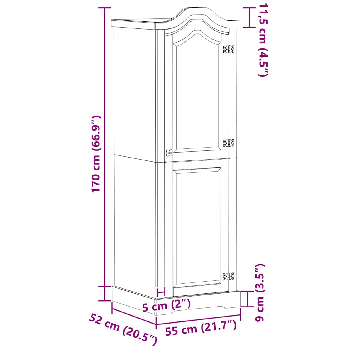 Garderober 55 x 52 x 170 cm Massiv fyrretræ - Billede 9
