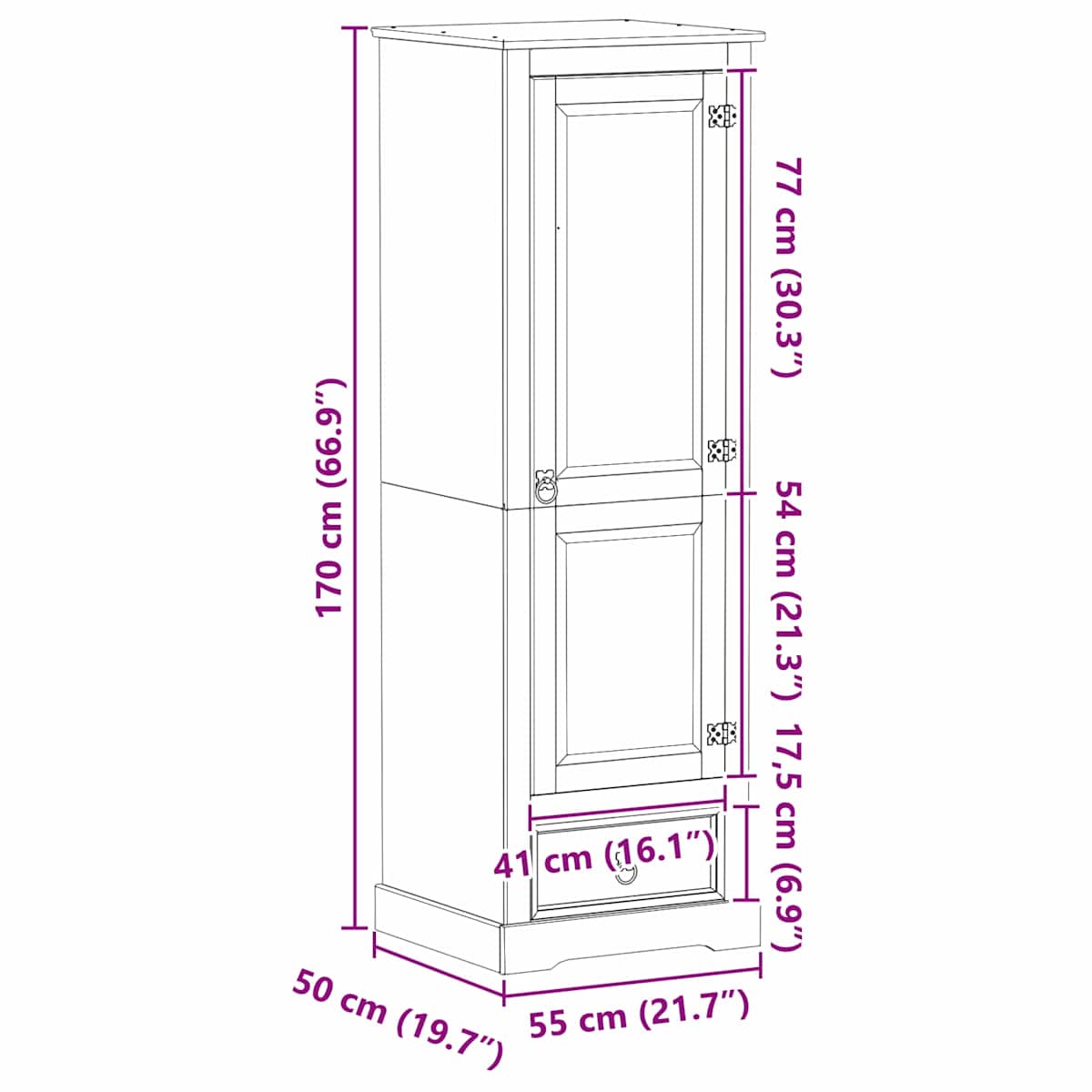 Garderober Hvid 55 x 50 x 170 cm Massiv fyrretræ - Billede 9
