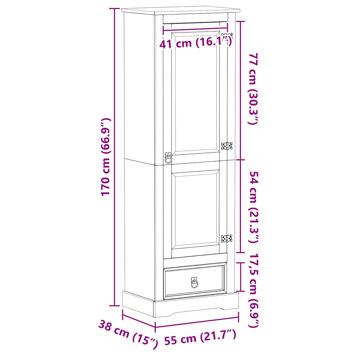 Garderober 55 x 38 x 170 cm Massiv fyrretræ - Billede 9