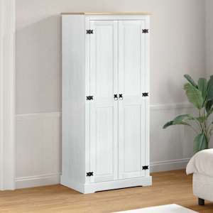 Omare s polico z vrati Bela 76 x 50 x 170 cm Masivno borovo les