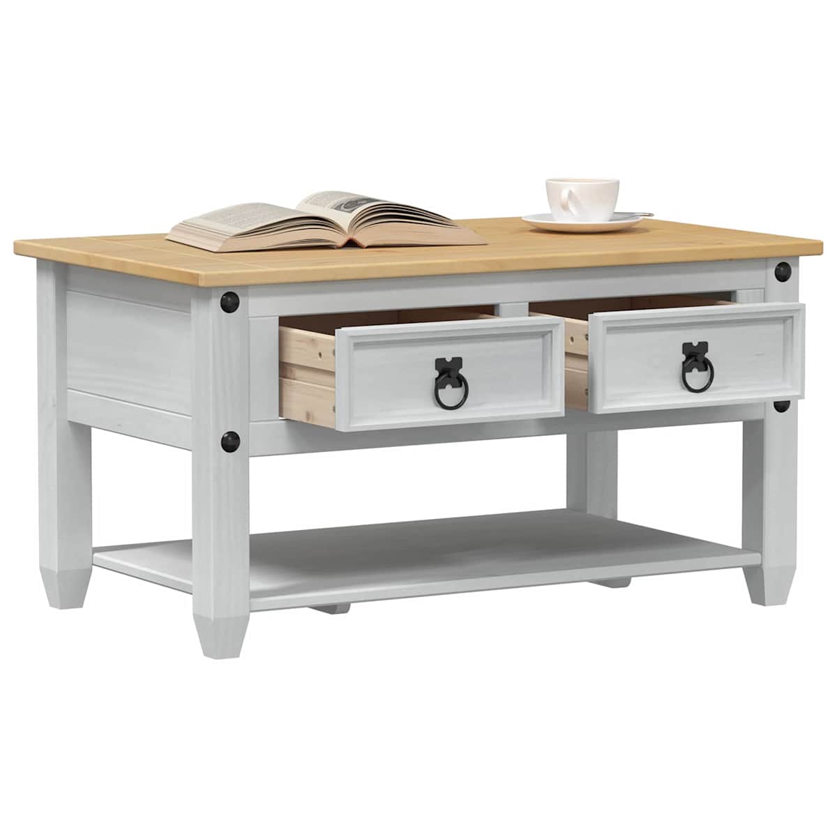 Sofabord med skuffe 85 x 50 x 45 cm Massiv fyrretræ - Billede 3