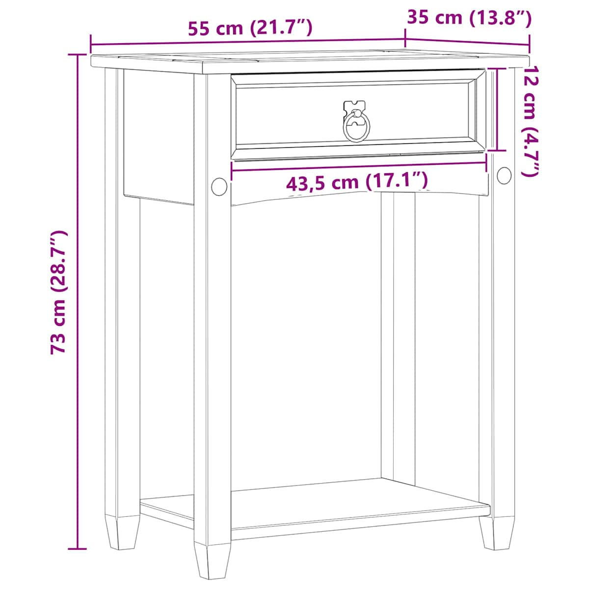 Konsolbord 55 x 35 x 73 cm Massiv fyrretræ - Billede 9
