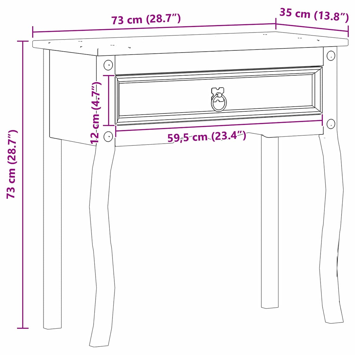 Konsolbord 73 x 35 x 73 cm Massiv fyrretræ - Billede 9