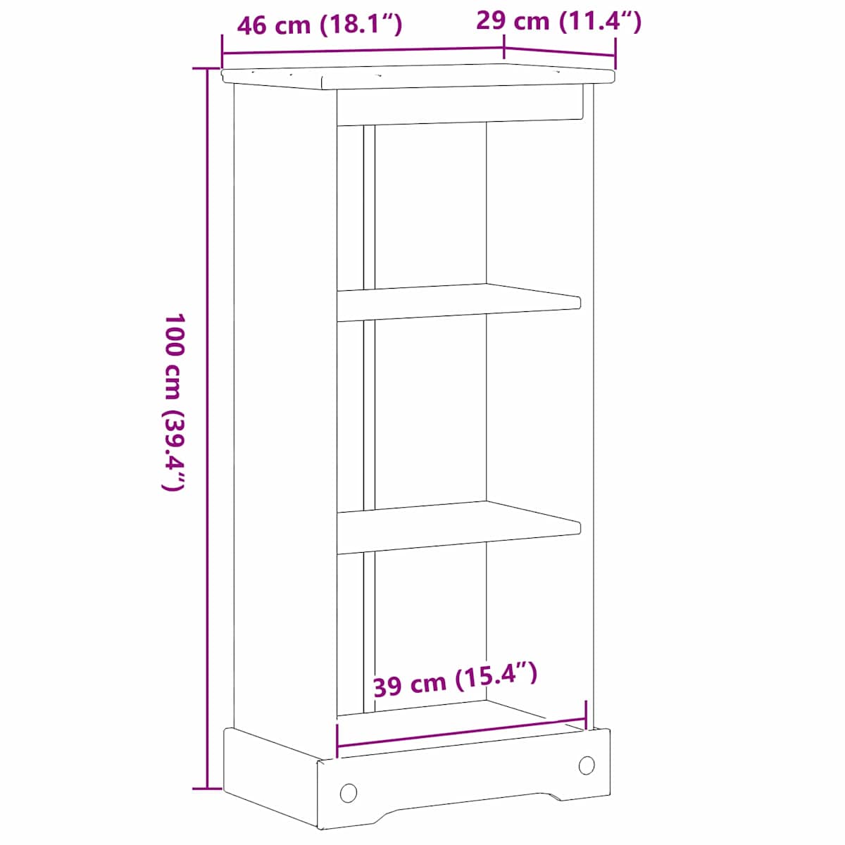 Bogreol 46 x 29 x 100 cm Massiv fyrretræ - Billede 9