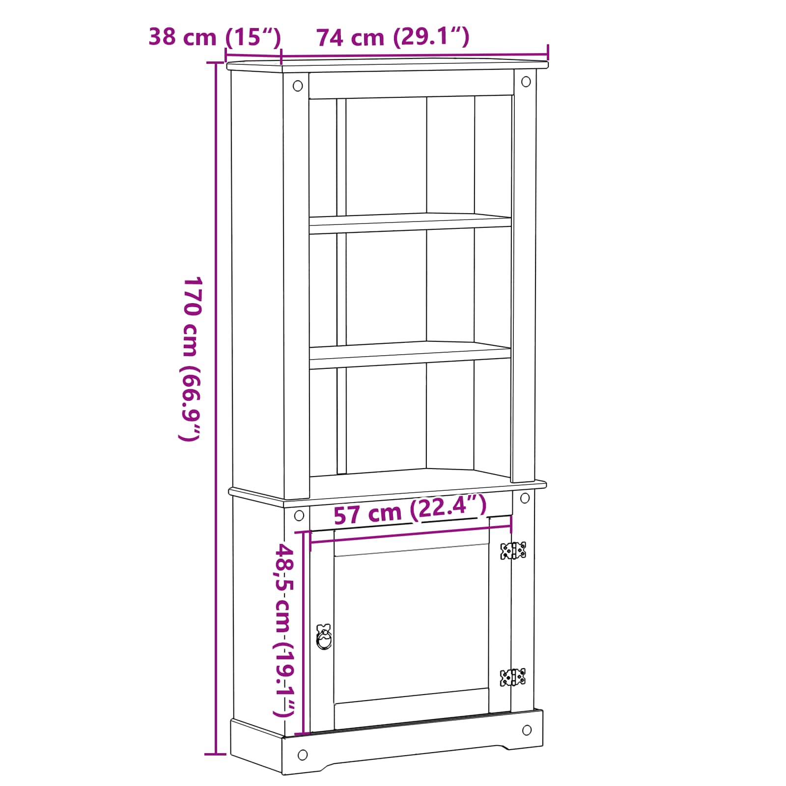 Hoge kast Wit 74 x 38 x 170 cm Massief grenenhout image 9