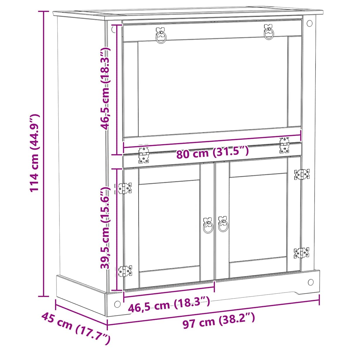 Vinskab 97 x 45 x 114 cm Massiv fyrretræ - Billede 9