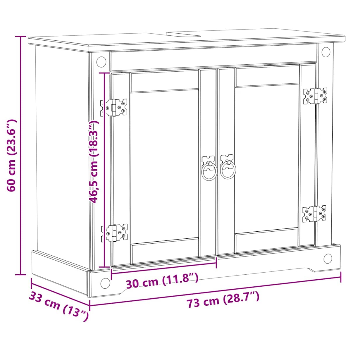 Vaskeskab 73 x 33 x 60 cm Massiv fyrretræ - Billede 9