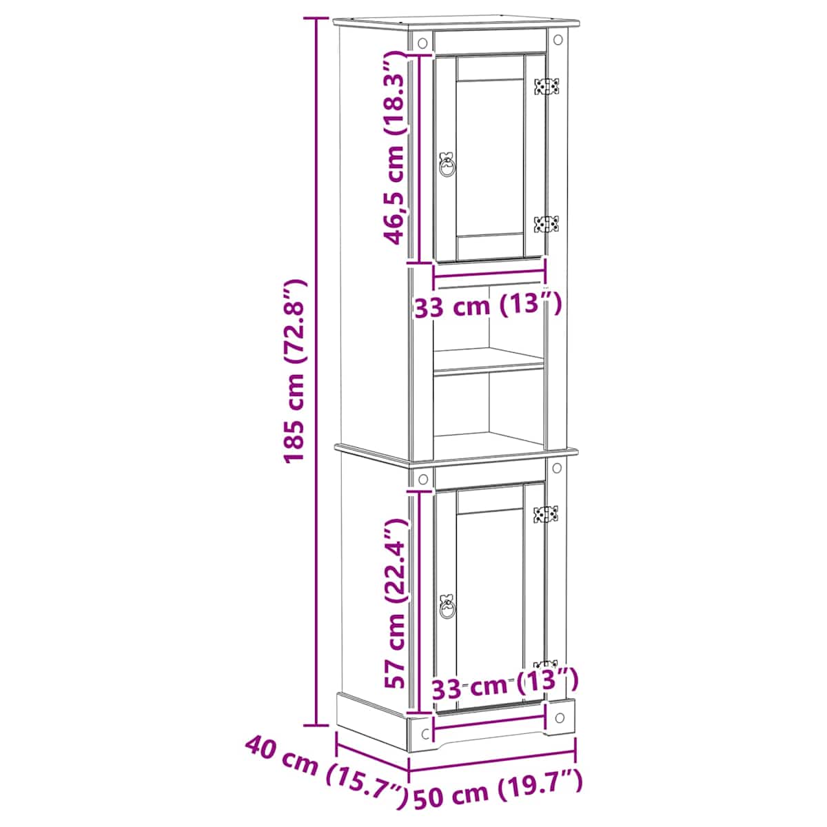Badeværelsesskab 50 x 40 x 185 cm Massiv fyrretræ - Billede 9