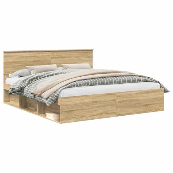 vidaXL Voodi raam peaga Sonoma 200 x 200 cm Tehispuit