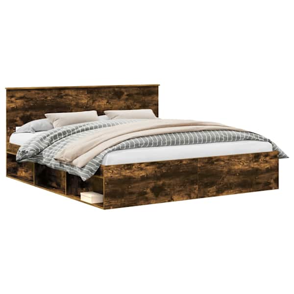 vidaXL Voodi raam peaga Suitsetatud tamm 200 x 200 cm Tehispuit