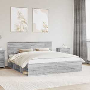 Rám postele s čelo Šedá Sonoma 200 x 200 cm Kompozitní dřevo - obrázek 1