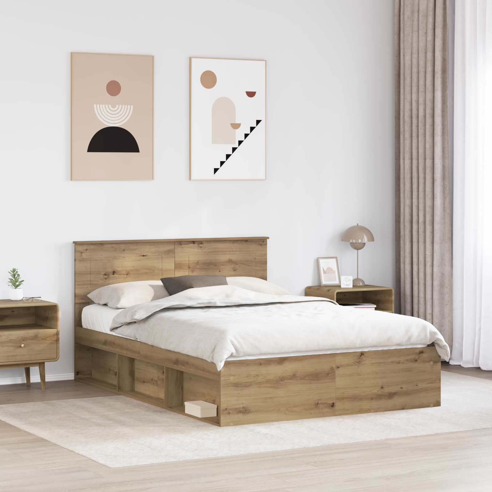 Bedframe Ambachtelijk eiken 150 x 200 cm Bewerkt hout | luizaXL | Dé meubelwinkel voor elk interieur Bedframe Ambachtelijk eiken 150 x 200 cm Bewerkt hout - Afbeelding 3