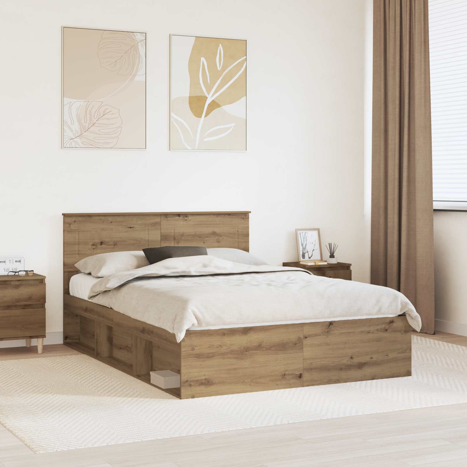Bedframe Ambachtelijk eiken 140 x 200 cm Bewerkt hout