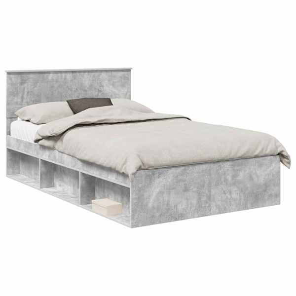 vidaXL Voodi raam peaga Betoonhall 135 x 190 cm Tehispuit
