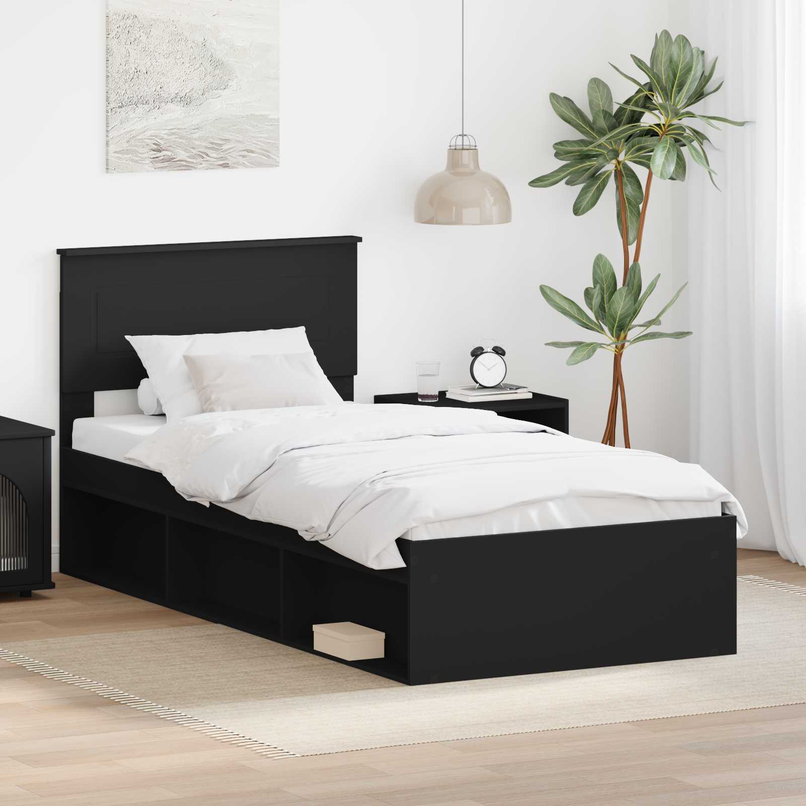 vidaXL Cadru de pat cu headboard Negru 100 x 200 cm Lemn compozit