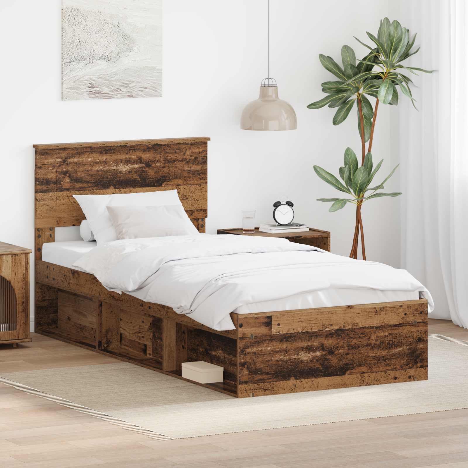 vidaXL Cadru de pat cu headboard Lemn vechi 90 x 190 cm Lemn compozit
