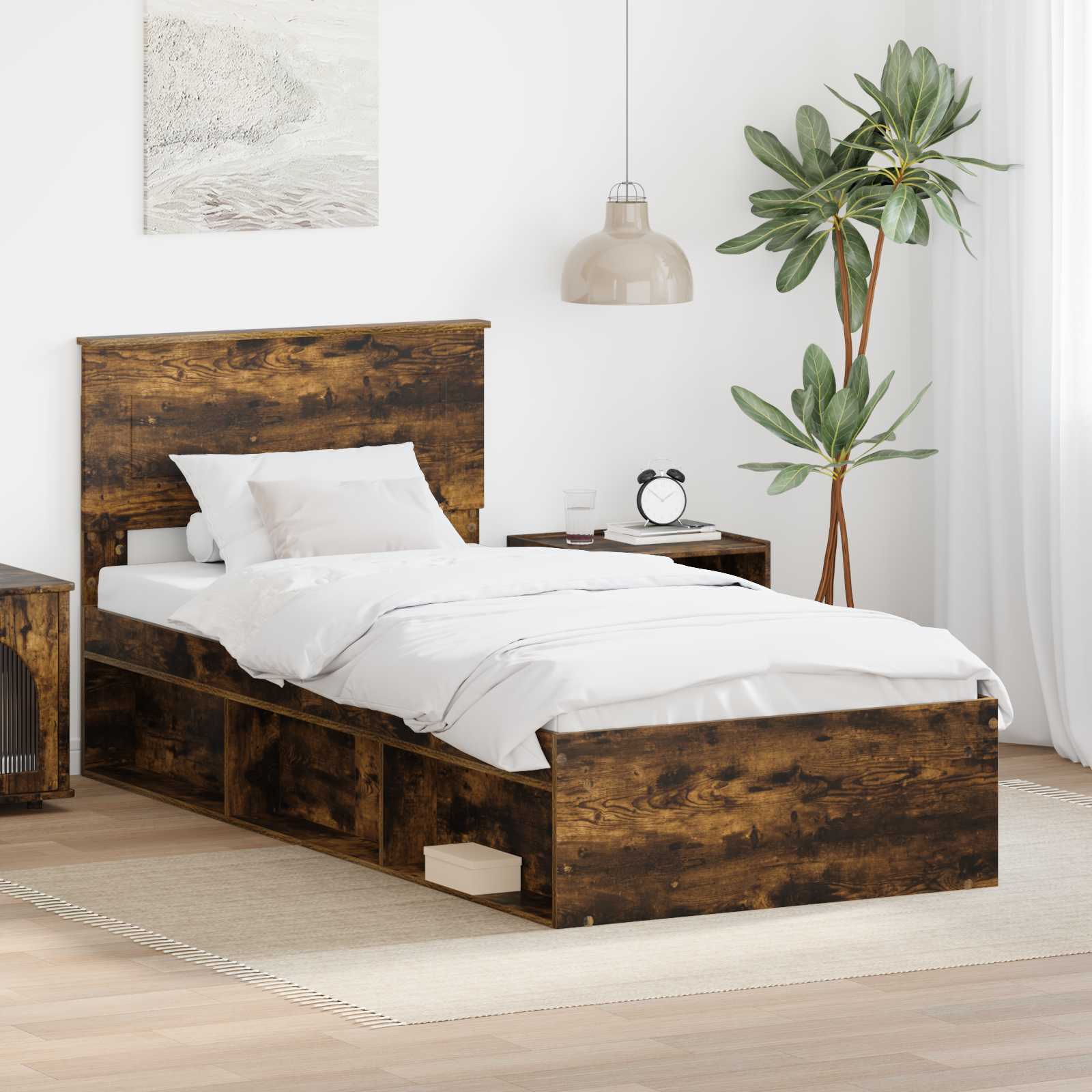 vidaXL Sängyn runko päätyllä Savupähkinä 90 x 200 cm Tekninen puu
