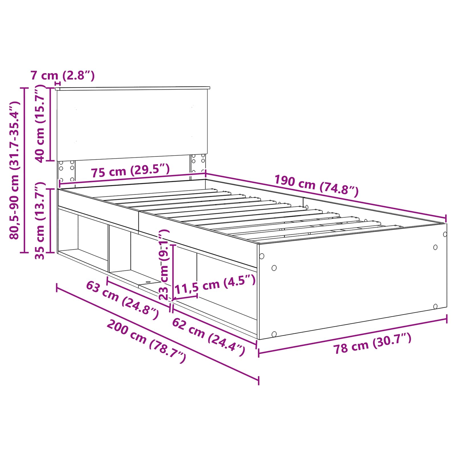 Rám postele s čelo Sonoma dub 75 x 190 cm Kompozitní dřevo - obrázek 13