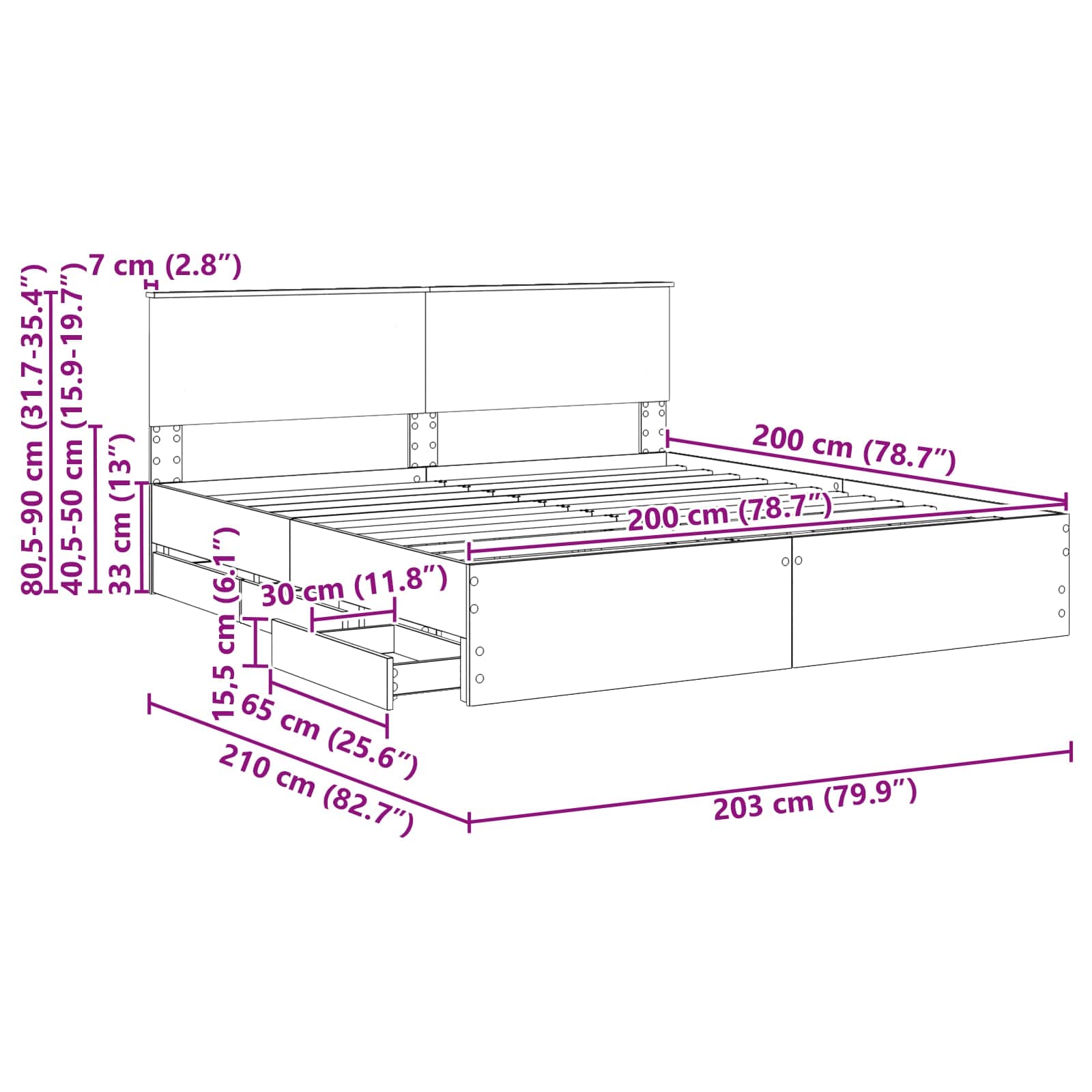 Rám postele s čelo Betonově šedá 200 x 200 cm Inženýrské dřevo - obrázek 14