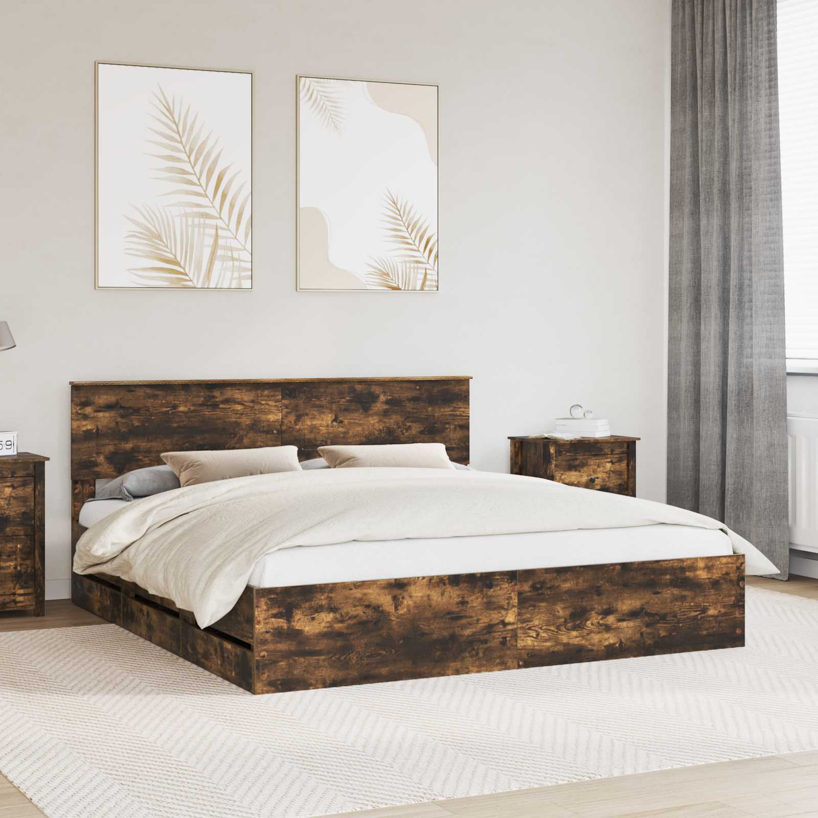 vidaXL Cadru de pat Stejar fumuriu 180 x 200 cm Lemn Ingineresc