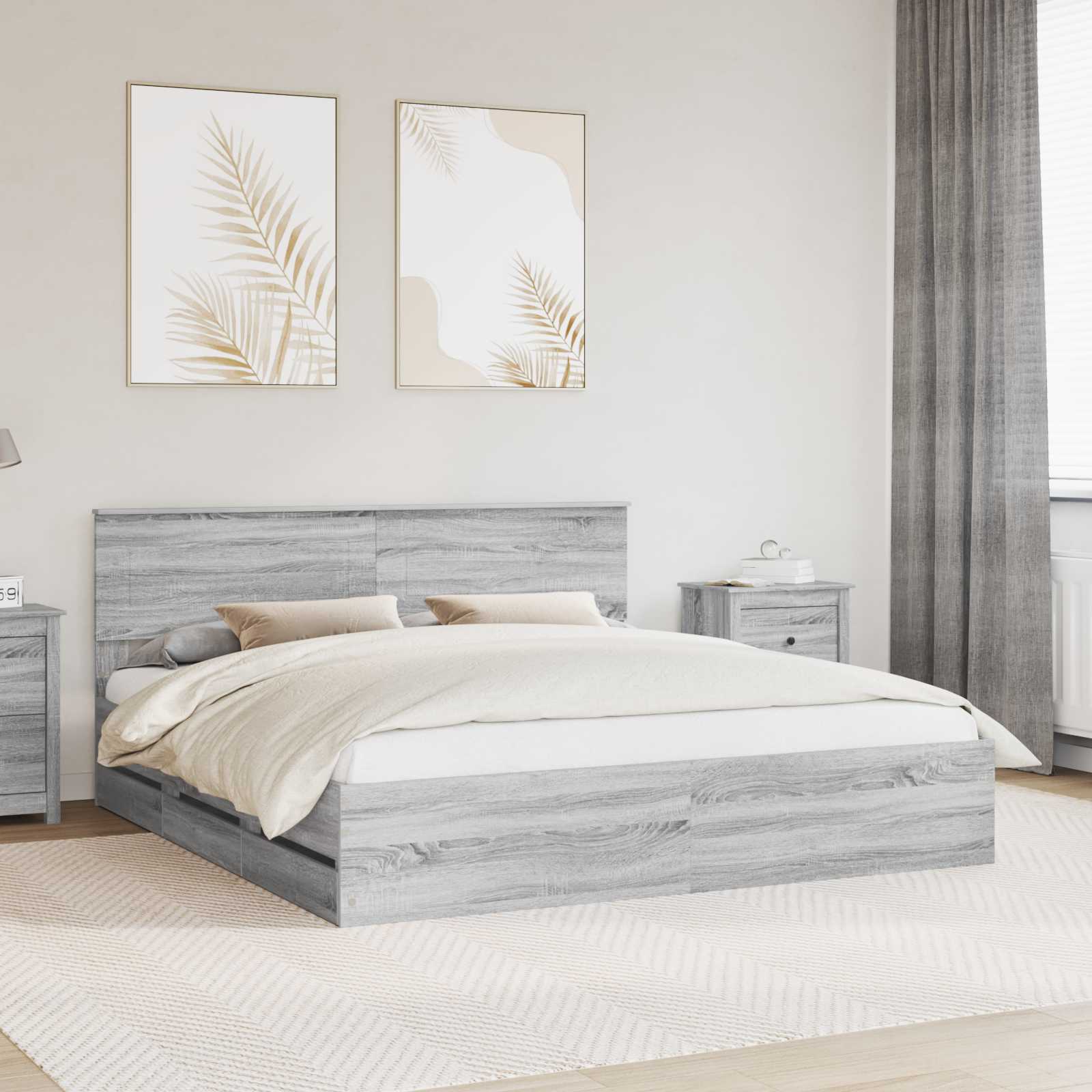 vidaXL Cadru de pat cu sertar Gri Sonoma 180 x 200 cm Lemn Ingineresc