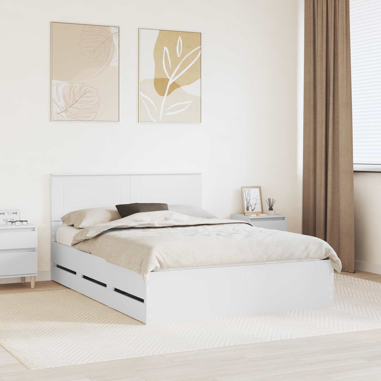 vidaXL Cadru de pat cu sertar Alb 160 x 200 cm Lemn Ingineresc