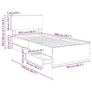 Rám postele s čelo Kouřový dub 100 x 200 cm Inženýrské dřevo - obrázek 14