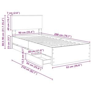 Rám postele se zásuvkou Černá 90 x 200 cm Inženýrské dřevo - obrázek 14