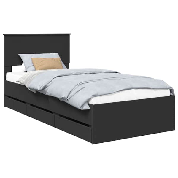 vidaXL Voodi raam sahtliga peaga Must 75 x 190 cm Inseneripuit