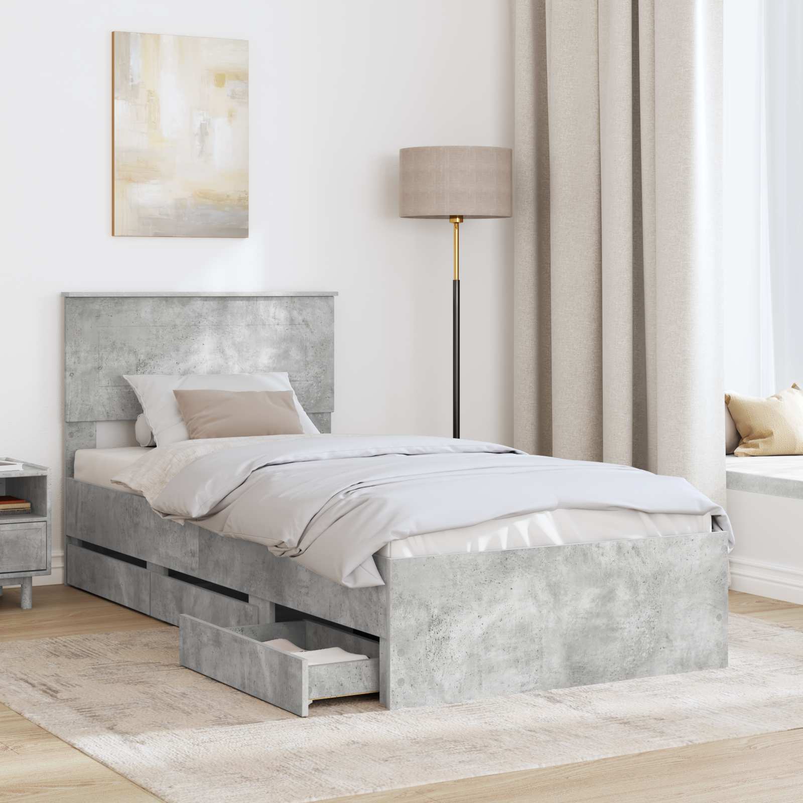 Voodi raam sahtliga peaga Betoonhall 75 x 190 cm Inseneripuit 187 Kõik vajalik sinu aeda ja koju! Voodi raam sahtliga peaga Betoonhall 75 x 190 cm Inseneripuit - Image 3