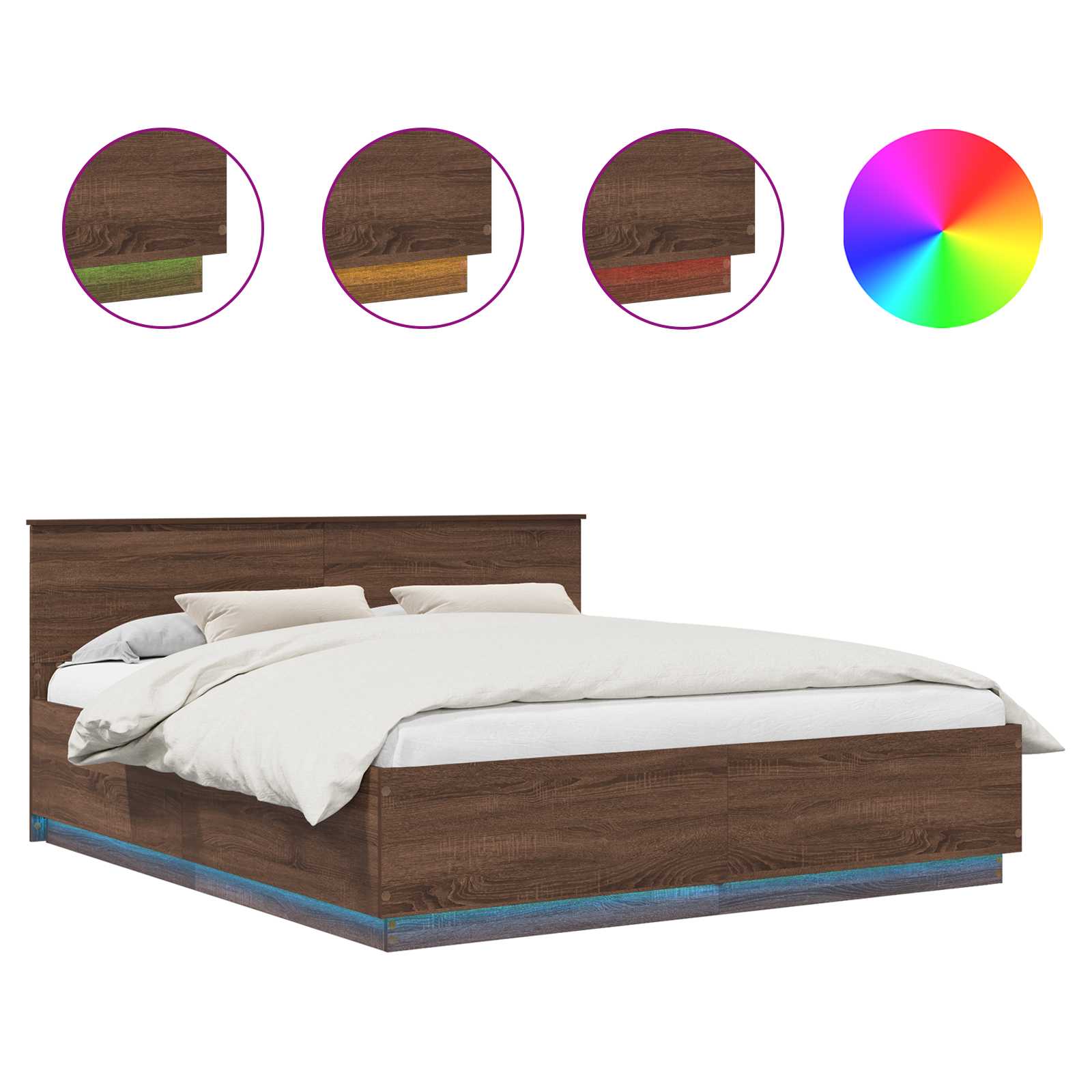 Voodi raam LED -ribatuledega Pruun tamme 200 x 200 cm Tehispuit 2 Kõik vajalik sinu aeda ja koju! Voodi raam LED -ribatuledega Pruun tamme 200 x 200 cm Tehispuit - Image 2