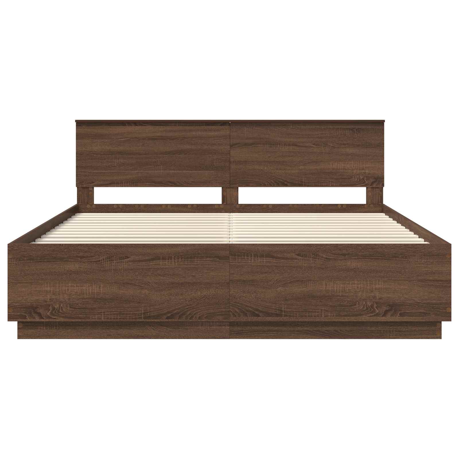 Voodi raam LED -ribatuledega Pruun tamme 200 x 200 cm Tehispuit 8 Kõik vajalik sinu aeda ja koju! Voodi raam LED -ribatuledega Pruun tamme 200 x 200 cm Tehispuit - Image 8