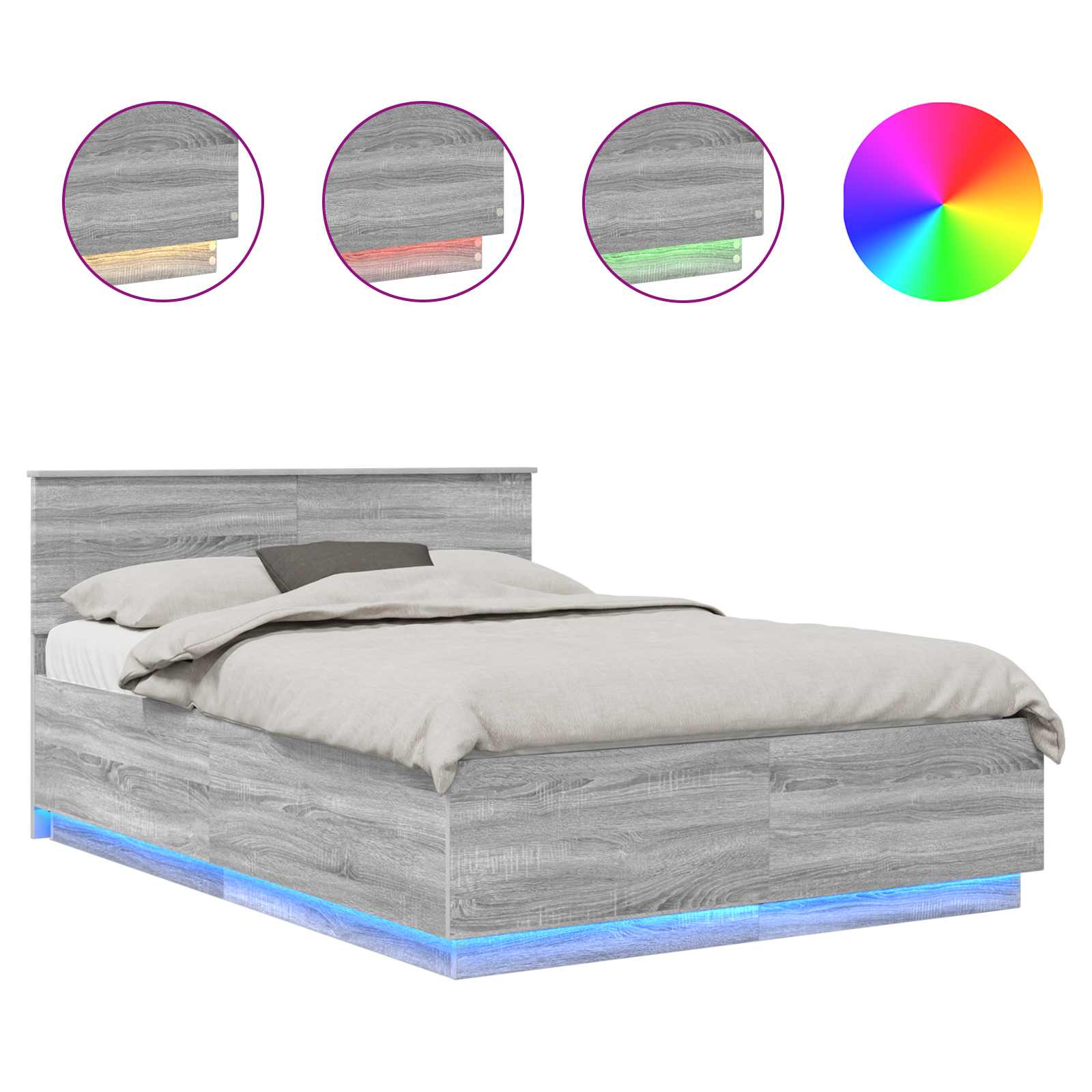 Voodi raam LED -ribatuledega Hall Sonoma 160 x 200 cm Tehispuit 2 Kõik vajalik sinu aeda ja koju! Voodi raam LED -ribatuledega Hall Sonoma 160 x 200 cm Tehispuit - Image 2