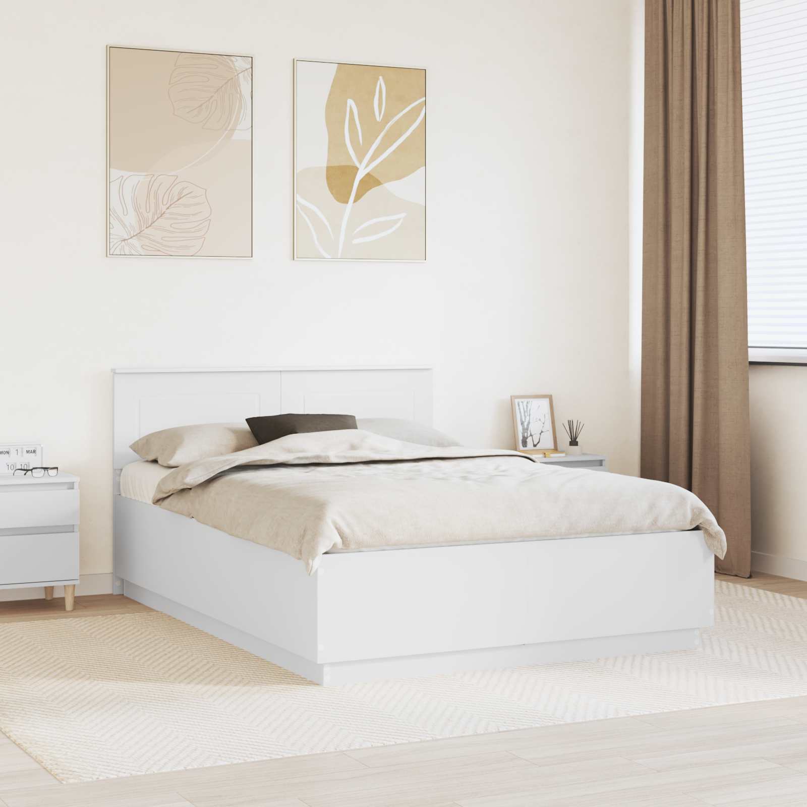vidaXL Cadru de pat cu headboard Alb 150 x 200 cm Lemn compozit