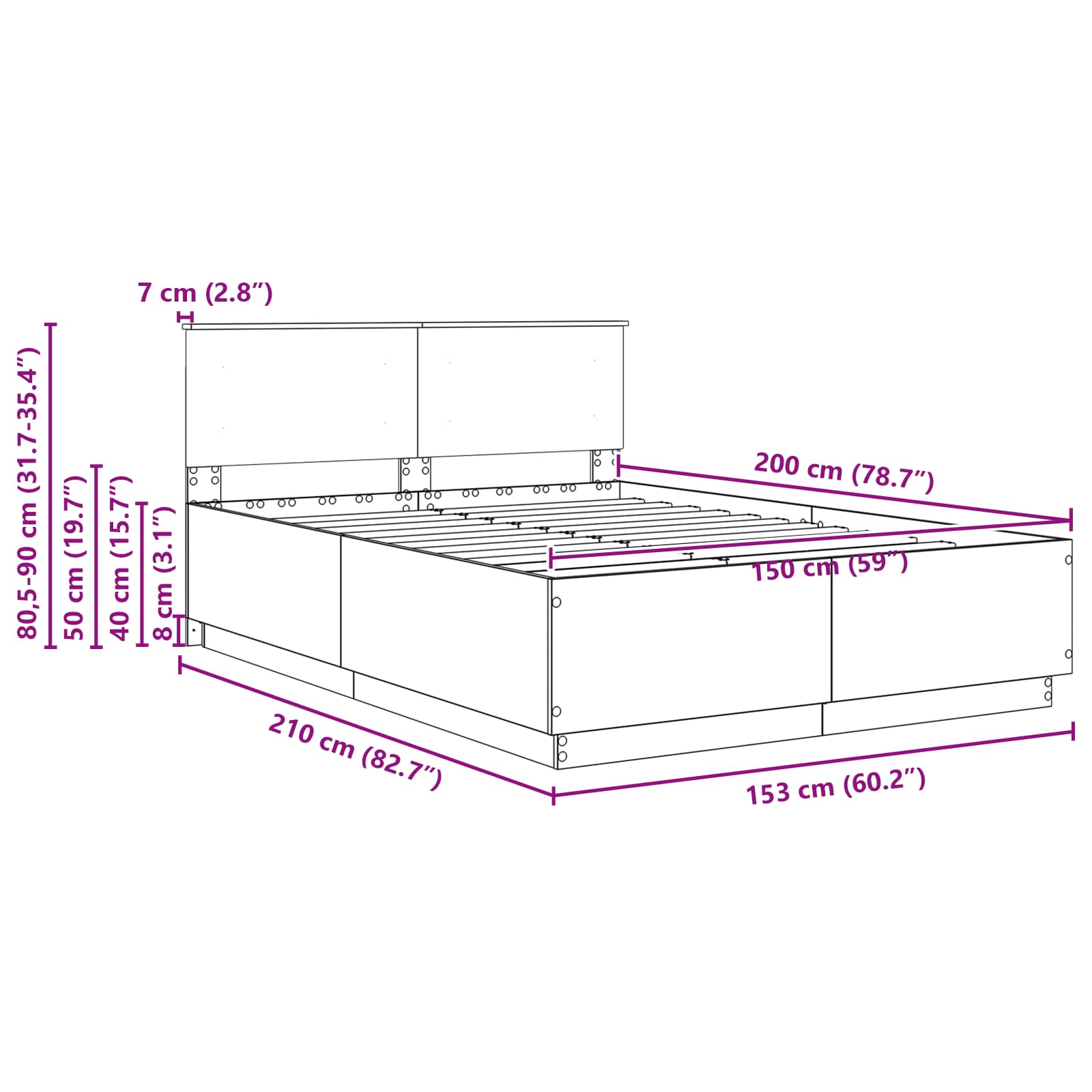 Rám postele s čelo Bílá 150 x 200 cm kompozitní dřevo - obrázek 15