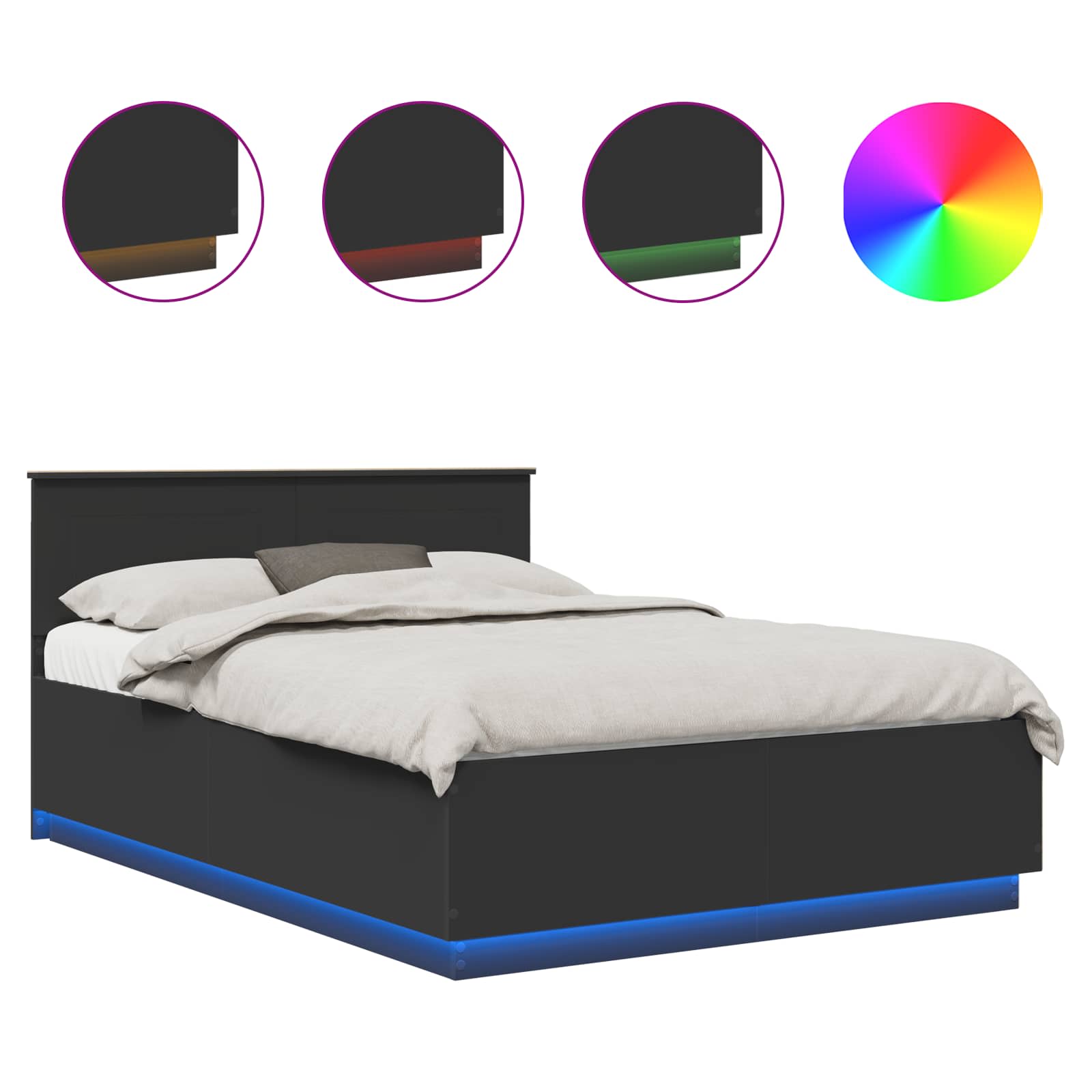 Voodi raam LED -ribatuledega peaga Must 150 x 200 cm Tehispuit 2 Kõik vajalik sinu aeda ja koju! Voodi raam LED -ribatuledega peaga Must 150 x 200 cm Tehispuit - Image 2