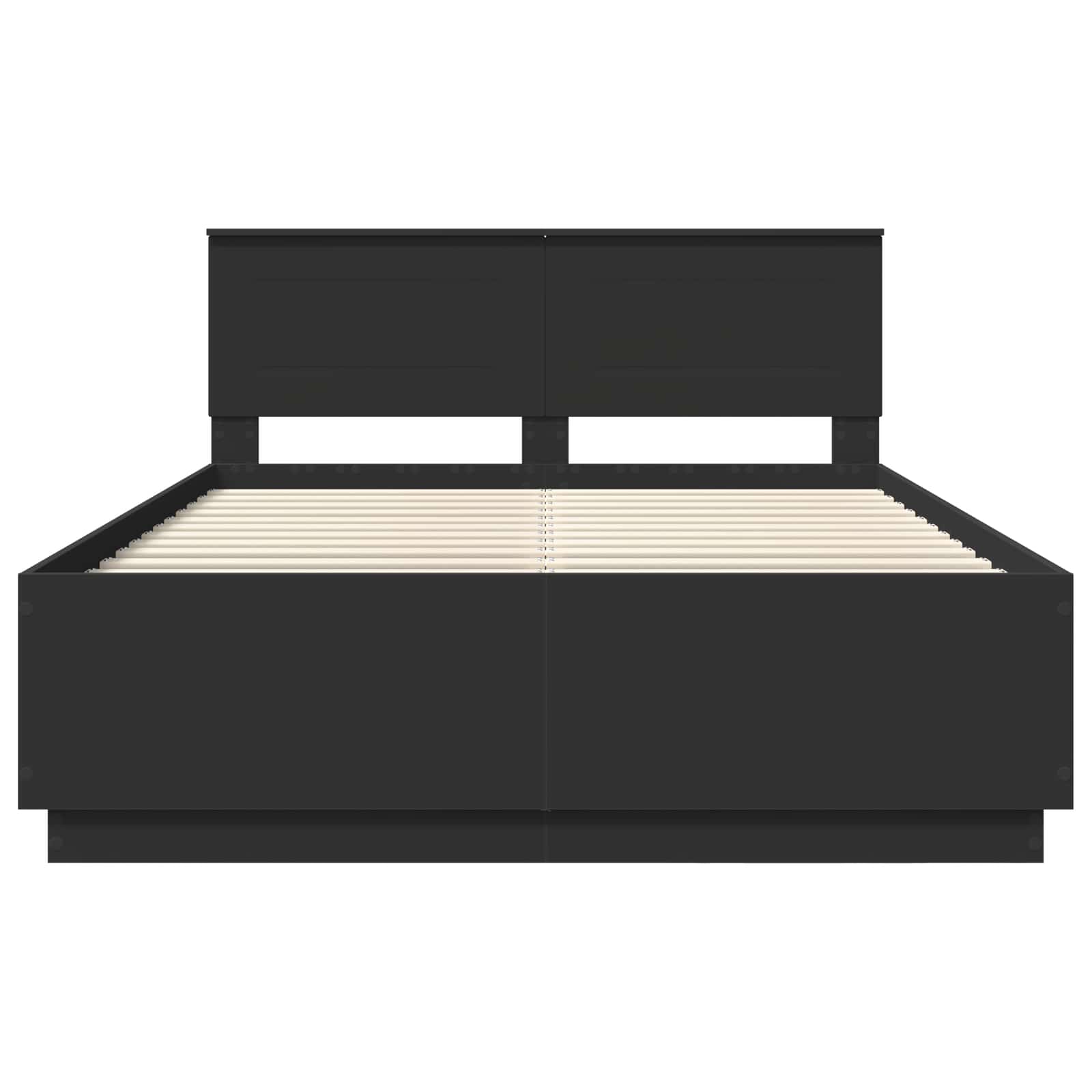 Voodi raam LED -ribatuledega peaga Must 150 x 200 cm Tehispuit 8 Kõik vajalik sinu aeda ja koju! Voodi raam LED -ribatuledega peaga Must 150 x 200 cm Tehispuit - Image 8