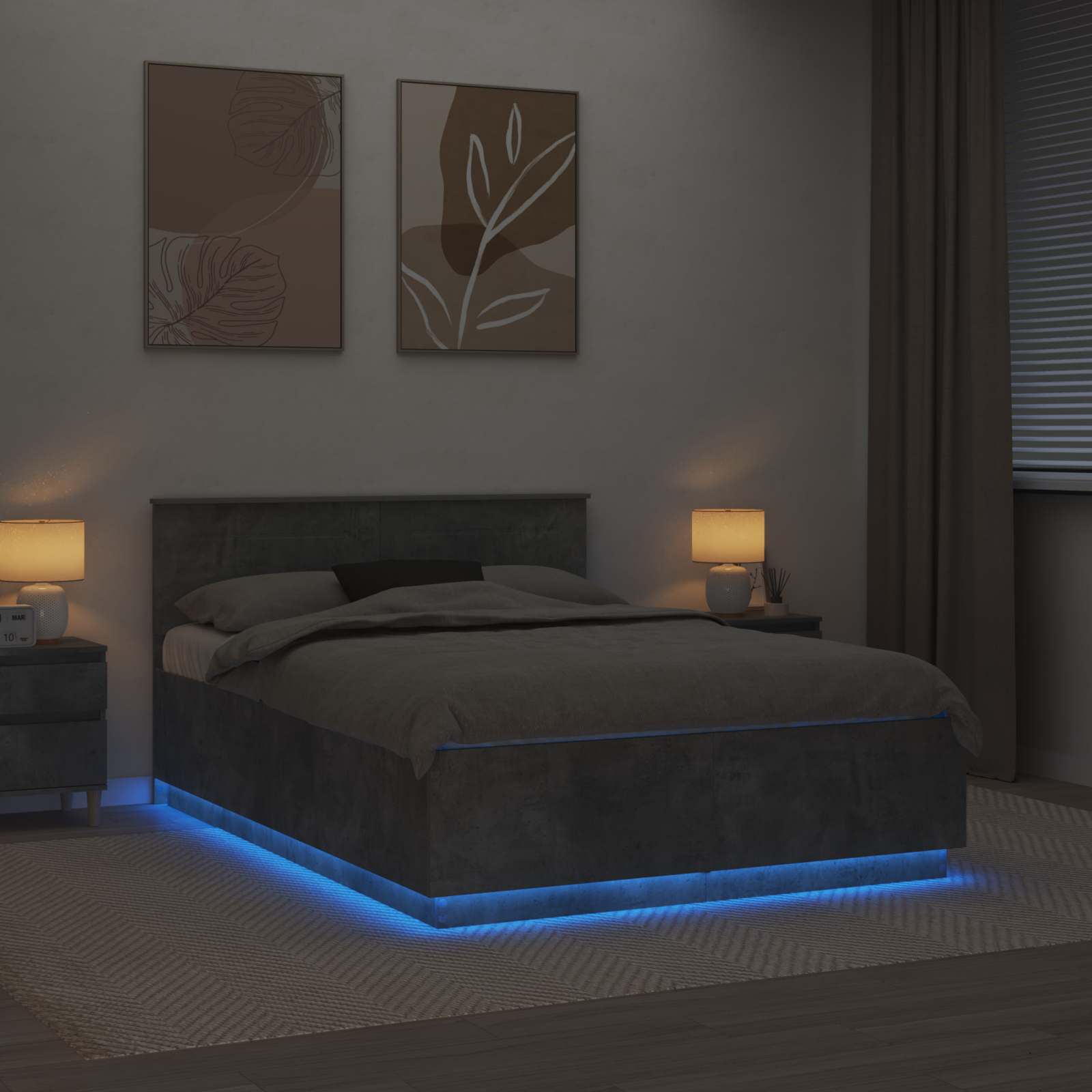 Voodi raam LED -ribatuledega Betoonhall 150 x 200 cm Tehispuit 4 Kõik vajalik sinu aeda ja koju! Voodi raam LED -ribatuledega Betoonhall 150 x 200 cm Tehispuit - Image 4