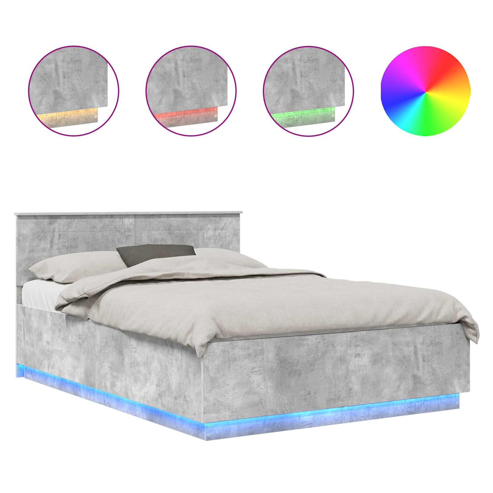 Voodi raam LED -ribatuledega Betoonhall 150 x 200 cm Tehispuit 2 Kõik vajalik sinu aeda ja koju! Voodi raam LED -ribatuledega Betoonhall 150 x 200 cm Tehispuit - Image 2