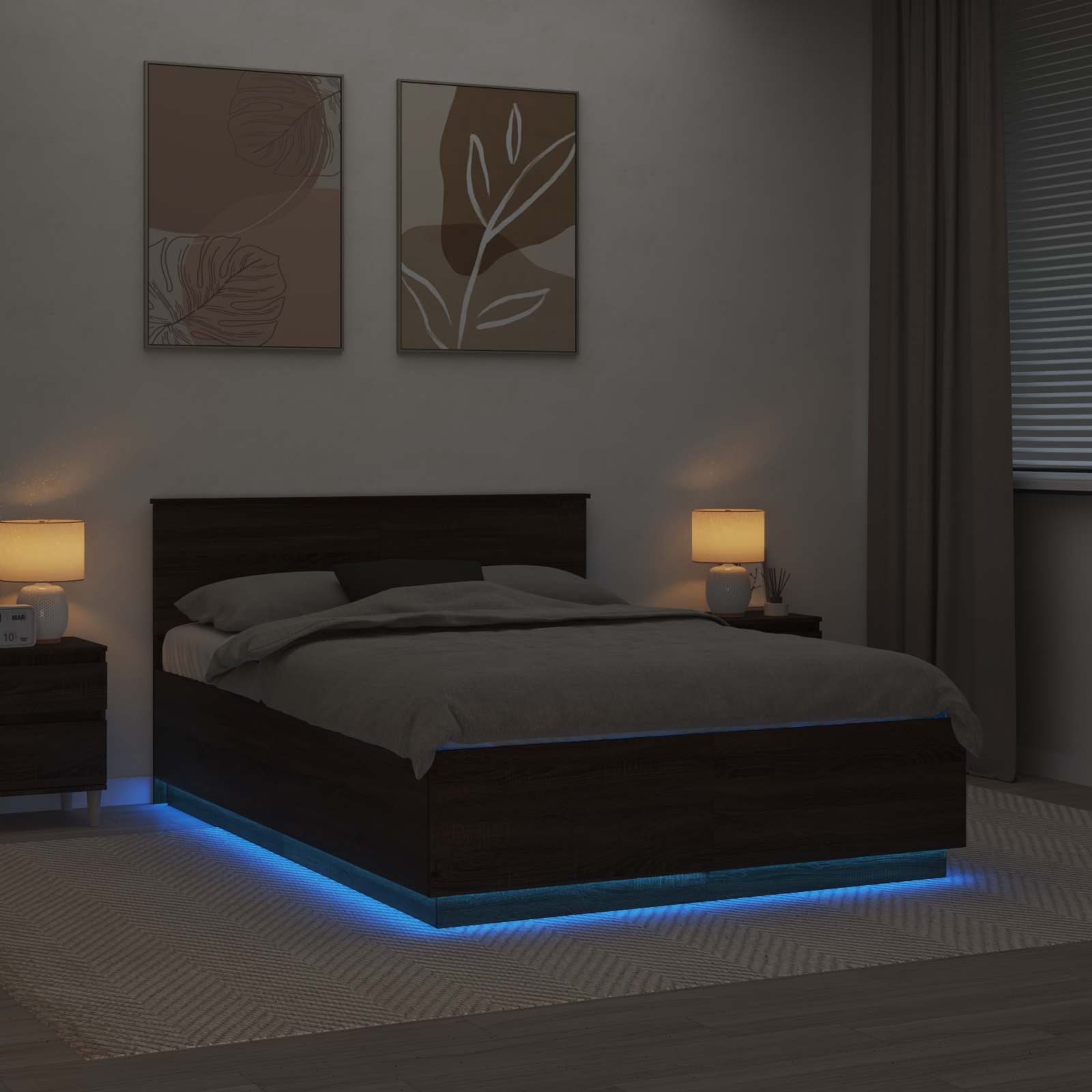 Voodi raam LED -ribatuledega Pruun tamme 140 x 190 cm Tehispuit 4 Kõik vajalik sinu aeda ja koju! Voodi raam LED -ribatuledega Pruun tamme 140 x 190 cm Tehispuit - Image 4