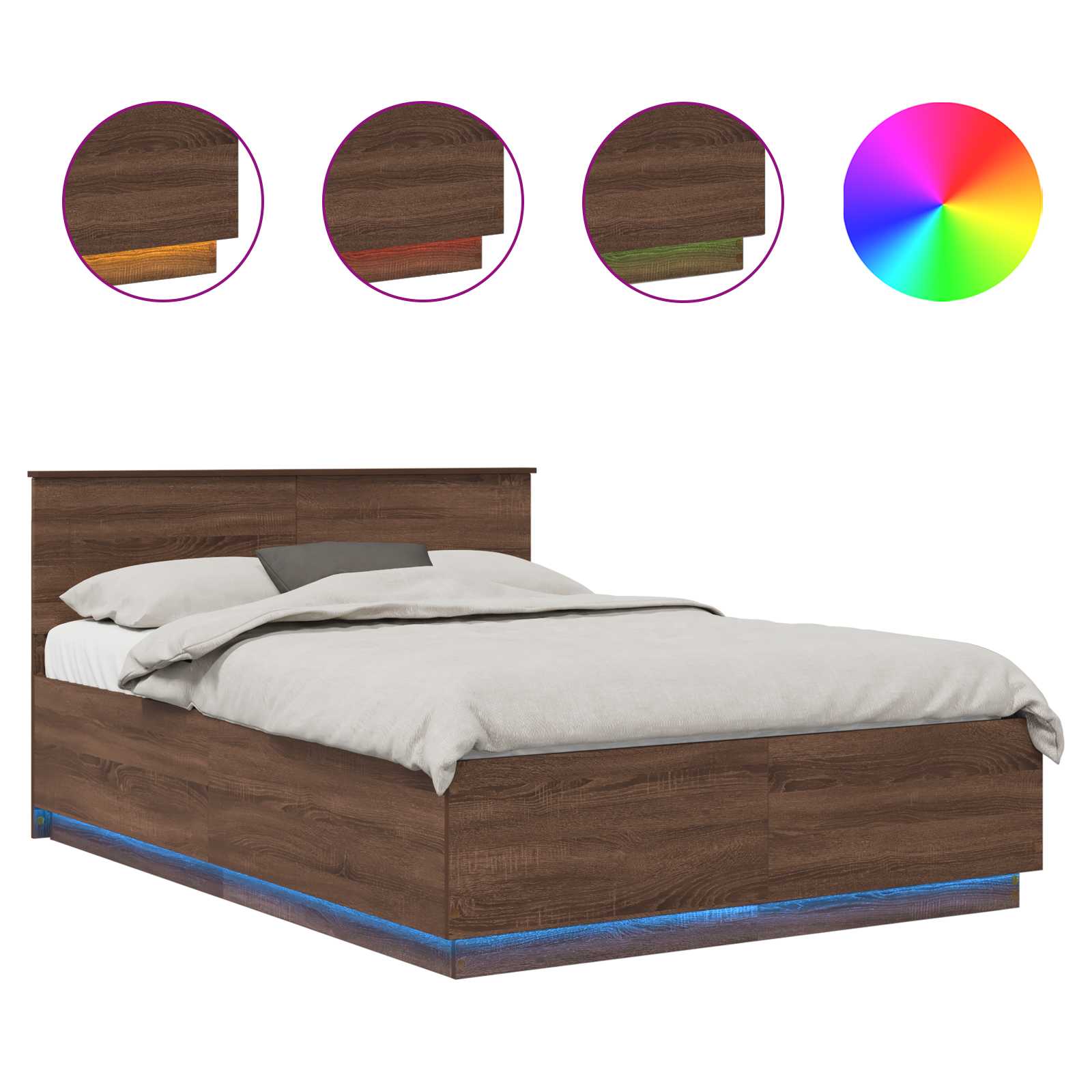 Voodi raam LED -ribatuledega Pruun tamme 140 x 190 cm Tehispuit 2 Kõik vajalik sinu aeda ja koju! Voodi raam LED -ribatuledega Pruun tamme 140 x 190 cm Tehispuit - Image 2