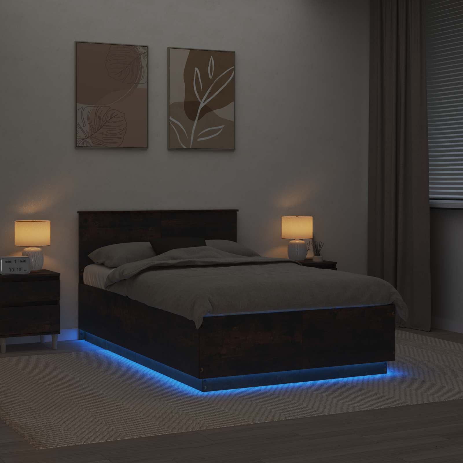 Voodi raam peaga Suitsetatud tamm 135 x 190 cm Tehispuit 50 Kõik vajalik sinu aeda ja koju! Voodi raam peaga Suitsetatud tamm 135 x 190 cm Tehispuit - Image 4