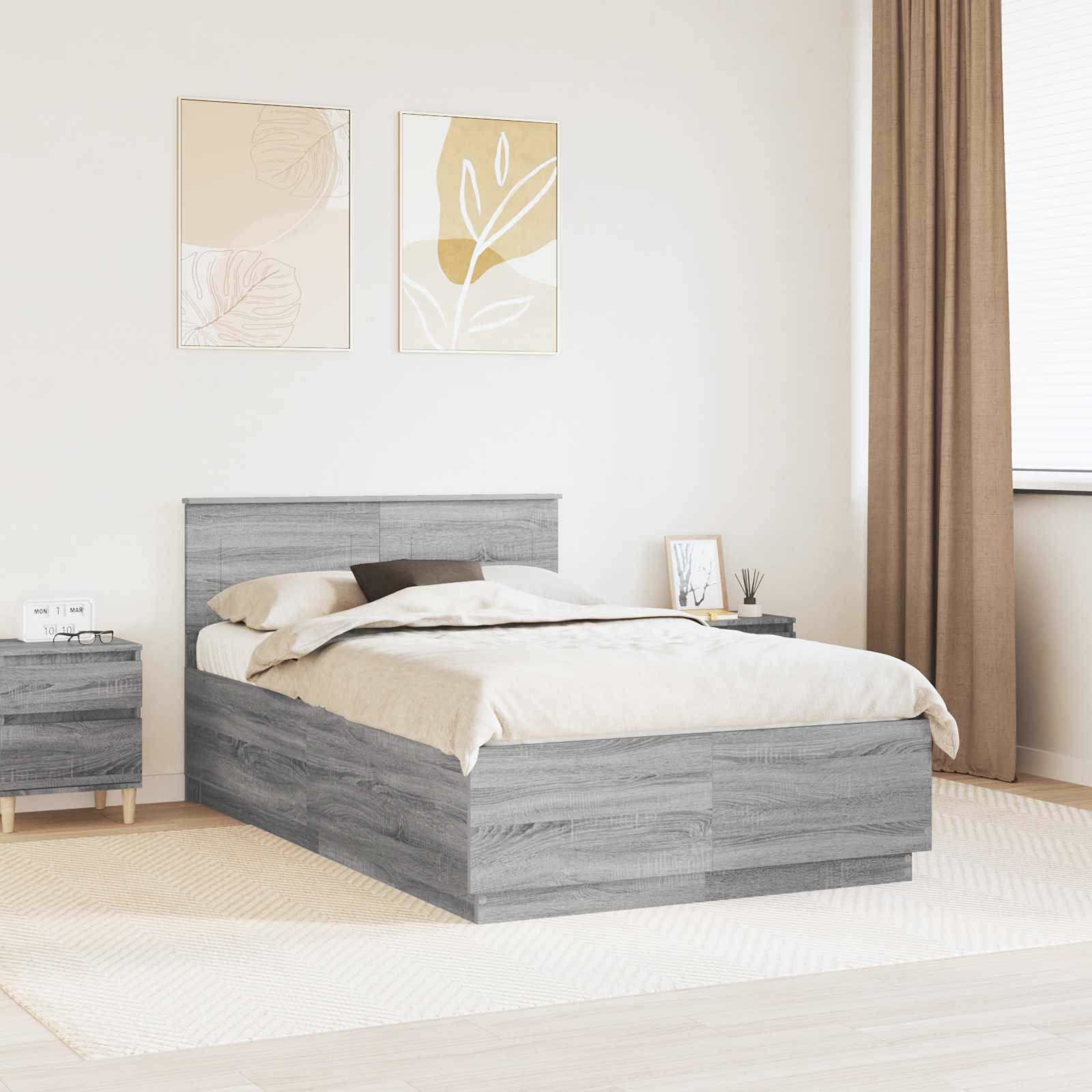 vidaXL Bettrahmen Graues Sonoma 135 x 190 cm Holzwerkstoff
