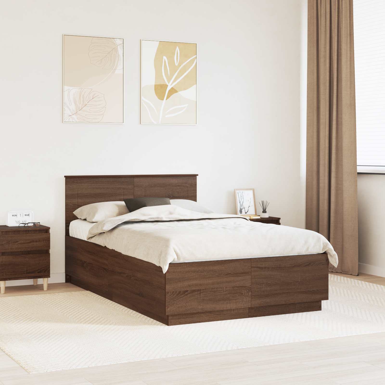 vidaXL Cadru de pat Stejar închis 135 x 190 cm Lemn compozit